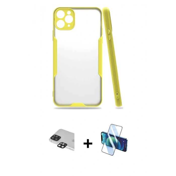 MARSİLYAN™- iPhone 11 Pro Max Kılıf Atlas Asil Serisi - Siyah 3D Antistatik Cam Ekran Koruyucu + Pers Alüminyum Kamera Lens - SH
