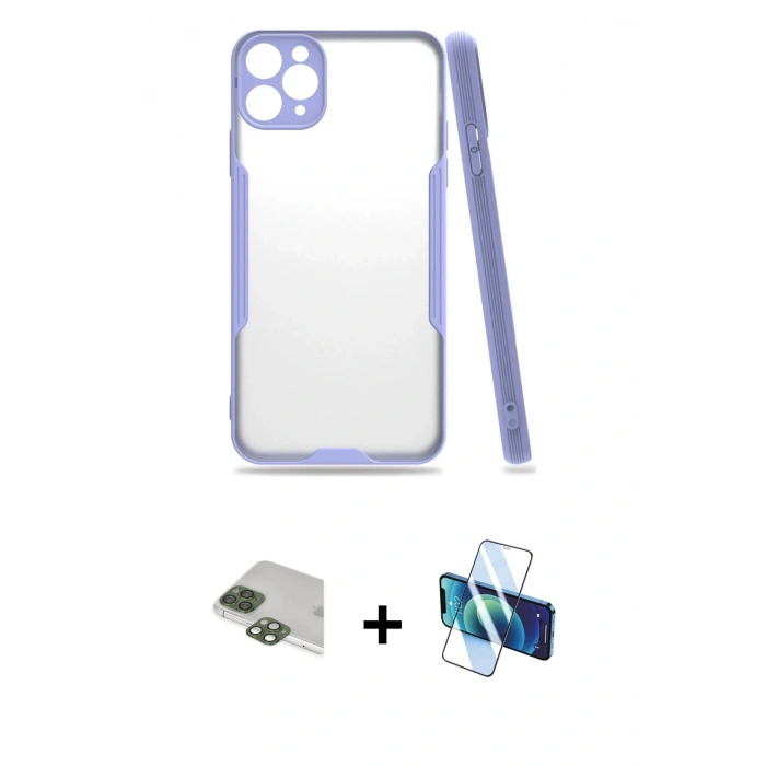 MARSİLYAN™- iPhone 11 Pro Max Kılıf Atlas Asil Serisi - Siyah 3D Antistatik Cam Ekran Koruyucu + Pers Alüminyum Kamera Lens - YL