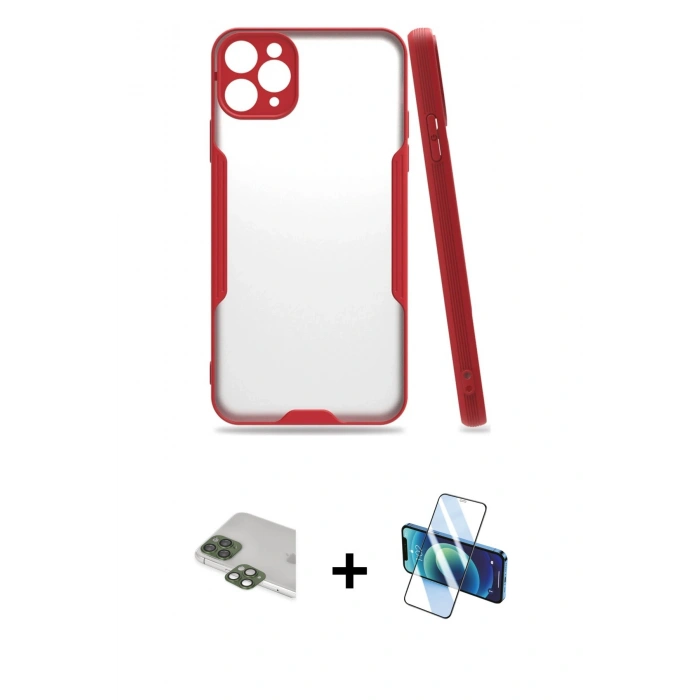 MARSİLYAN™- iPhone 11 Pro Max Kılıf Atlas Asil Serisi - Siyah 3D Antistatik Cam Ekran Koruyucu + Pers Alüminyum Kamera Lens - YL