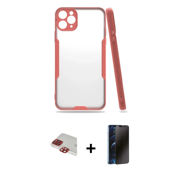 MARSİLYAN™- iPhone 11 Pro Max Kılıf Atlas Asil Serisi - Siyah 3D Antistatik Hayalet Cam Ekran Koruyucu + Pers Alüminyum Kamera Lens - KI