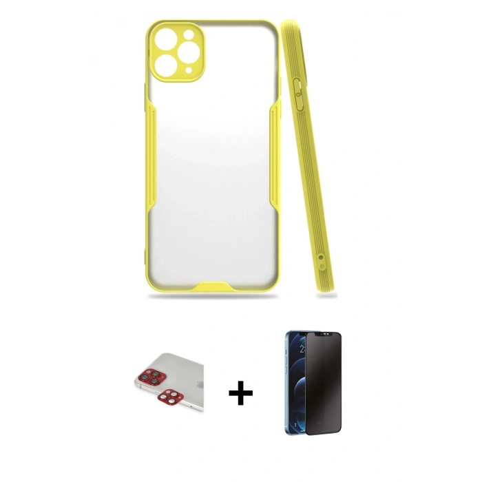 MARSİLYAN™- iPhone 11 Pro Max Kılıf Atlas Asil Serisi - Siyah 3D Antistatik Hayalet Cam Ekran Koruyucu + Pers Alüminyum Kamera Lens - KI