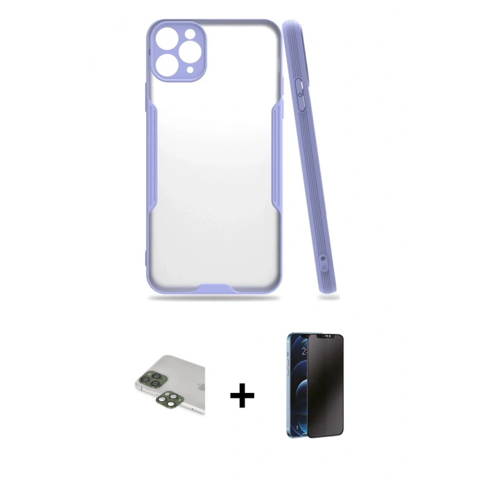 MARSİLYAN™- iPhone 11 Pro Max Kılıf Atlas Asil Serisi - Siyah 3D Antistatik Hayalet Cam Ekran Koruyucu + Pers Alüminyum Kamera Lens - YL