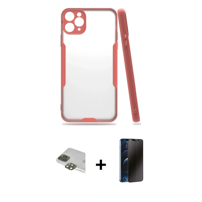 MARSİLYAN™- iPhone 11 Pro Max Kılıf Atlas Asil Serisi - Siyah 3D Antistatik Hayalet Cam Ekran Koruyucu + Pers Alüminyum Kamera Lens - YL