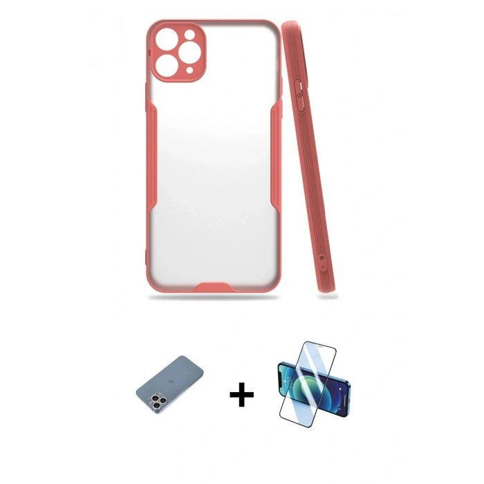 MARSİLYAN™- iPhone 11 Pro Max Kılıf Atlas Asil Serisi - Siyah 3D Antistatik Seramik Nano Ekran Koruyucu + Shine Kamera Lens Koruma Cam - GS