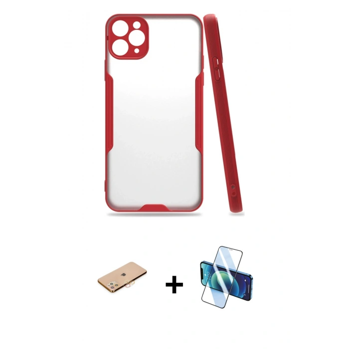 MARSİLYAN™- iPhone 11 Pro Max Kılıf Atlas Asil Serisi - Siyah 3D Antistatik Seramik Nano Ekran Koruyucu + Renkli Kamera Lens Koruma Cam - TU