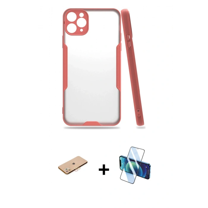 MARSİLYAN™- iPhone 11 Pro Max Kılıf Atlas Asil Serisi - Siyah 3D Antistatik Seramik Nano Ekran Koruyucu + Renkli Kamera Lens Koruma Cam - TU