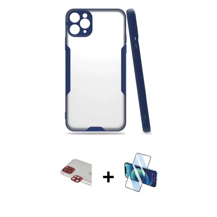 MARSİLYAN™- iPhone 11 Pro Max Kılıf Atlas Asil Serisi - Siyah 3D Antistatik Seramik Nano Ekran Koruyucu + Pers Alüminyum Kamera Lens - KI