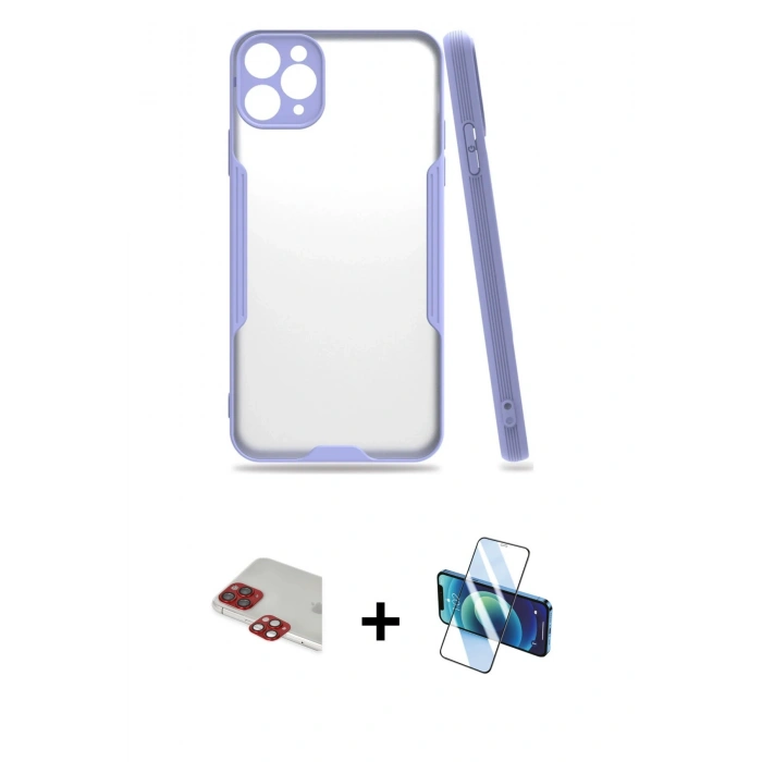 MARSİLYAN™- iPhone 11 Pro Max Kılıf Atlas Asil Serisi - Siyah 3D Antistatik Seramik Nano Ekran Koruyucu + Pers Alüminyum Kamera Lens - KI