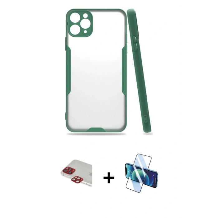 MARSİLYAN™- iPhone 11 Pro Max Kılıf Atlas Asil Serisi - Siyah 3D Antistatik Seramik Nano Ekran Koruyucu + Pers Alüminyum Kamera Lens - KI