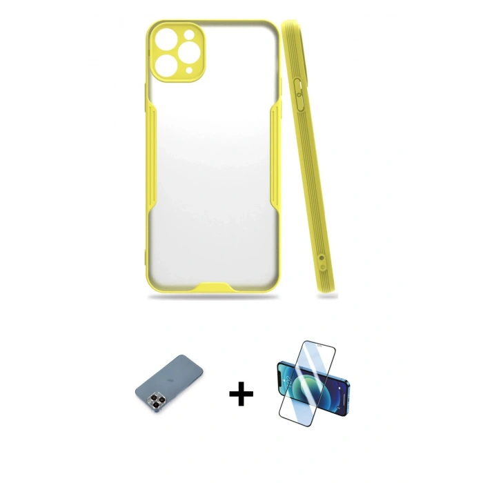 MARSİLYAN™- iPhone 11 Pro Max Kılıf Atlas Asil Serisi - Siyah 3D Antistatik Seramik Nano Ekran Koruyucu + Metal Kamera Lens Koruma Cam - MR