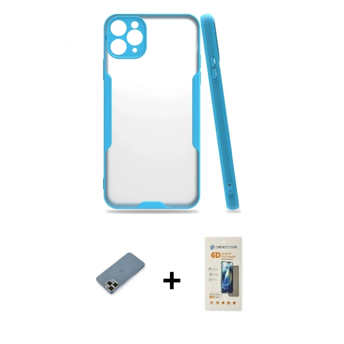 MARSİLYAN™- iPhone 11 Pro Max Kılıf Atlas Asil Serisi - Siyah 6D Mat Seramik Hayalet Nano Ekran Koruyucu + Metal Kamera Lens Koruma Cam - GD