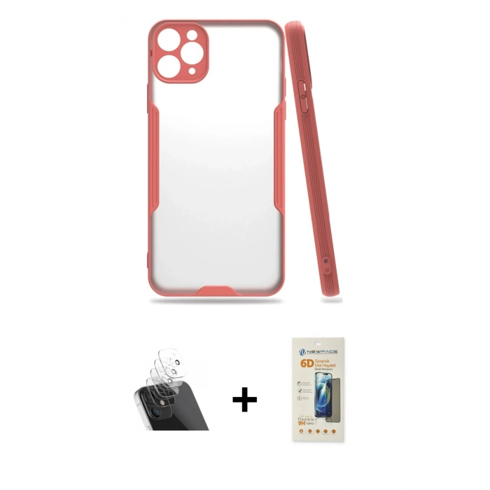 MARSİLYAN™- iPhone 11 Pro Max Kılıf Atlas Asil Serisi - Siyah 6D Mat Seramik Hayalet Nano Ekran Koruyucu + Kamera Lens Koruma Cam - SF