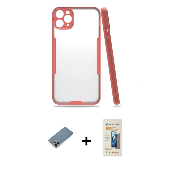 MARSİLYAN™- iPhone 11 Pro Max Kılıf Atlas Asil Serisi - Siyah 6D Mat Seramik Hayalet Nano Ekran Koruyucu + Metal Kamera Lens Koruma Cam - GD