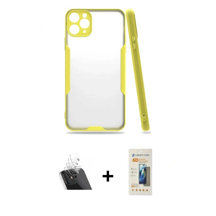 MARSİLYAN™- iPhone 11 Pro Max Kılıf Atlas Asil Serisi - Siyah 6D Mat Seramik Hayalet Nano Ekran Koruyucu + Kamera Lens Koruma Cam - SF