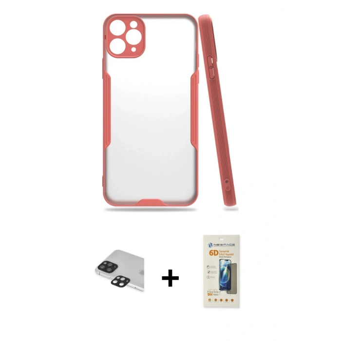 MARSİLYAN™- iPhone 11 Pro Max Kılıf Atlas Asil Serisi - Siyah 6D Mat Seramik Hayalet Nano Ekran Koruyucu + Pers Alüminyum Kamera Lens - SH