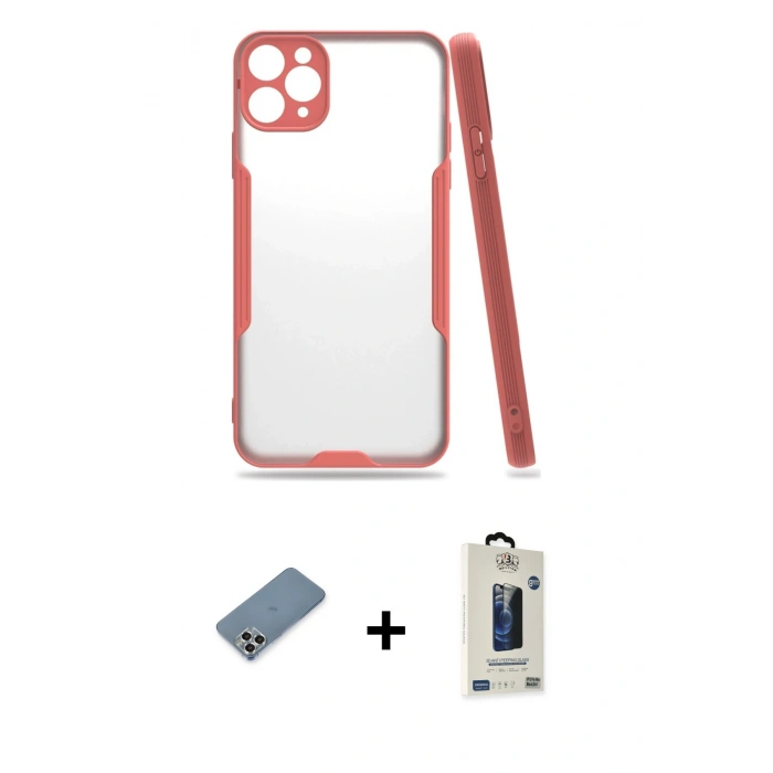 MARSİLYAN™- iPhone 11 Pro Max Kılıf Atlas Asil Serisi - Siyah Bilvis Hayalet Cam Ekran Koruyucu + Metal Kamera Lens Koruma Cam - GS