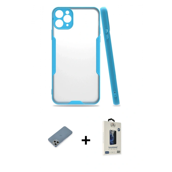 MARSİLYAN™- iPhone 11 Pro Max Kılıf Atlas Asil Serisi - Siyah Bilvis Hayalet Cam Ekran Koruyucu + Metal Kamera Lens Koruma Cam - GS