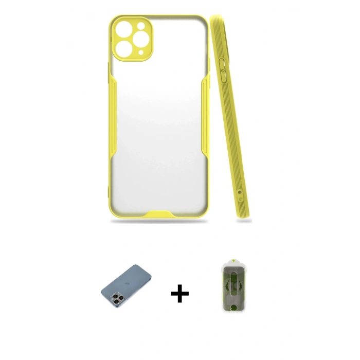 MARSİLYAN™- iPhone 11 Pro Max Kılıf Atlas Asil Serisi - Siyah Joko Magic 5D Hayalet Cam + Shine Kamera Lens Koruma Cam - GI