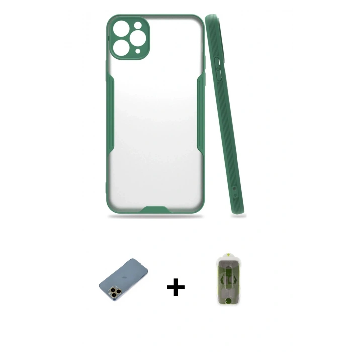 MARSİLYAN™- iPhone 11 Pro Max Kılıf Atlas Asil Serisi - Siyah Joko Magic 5D Hayalet Cam + Shine Kamera Lens Koruma Cam - GD