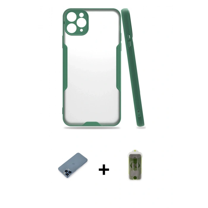 MARSİLYAN™- iPhone 11 Pro Max Kılıf Atlas Asil Serisi - Siyah Joko Magic 5D Hayalet Cam + Metal Kamera Lens Koruma Cam - MI