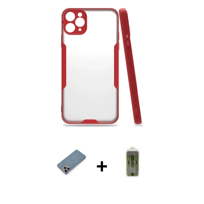 MARSİLYAN™- iPhone 11 Pro Max Kılıf Atlas Asil Serisi - Siyah Joko Magic 5D Hayalet Cam + Metal Kamera Lens Koruma Cam - MR