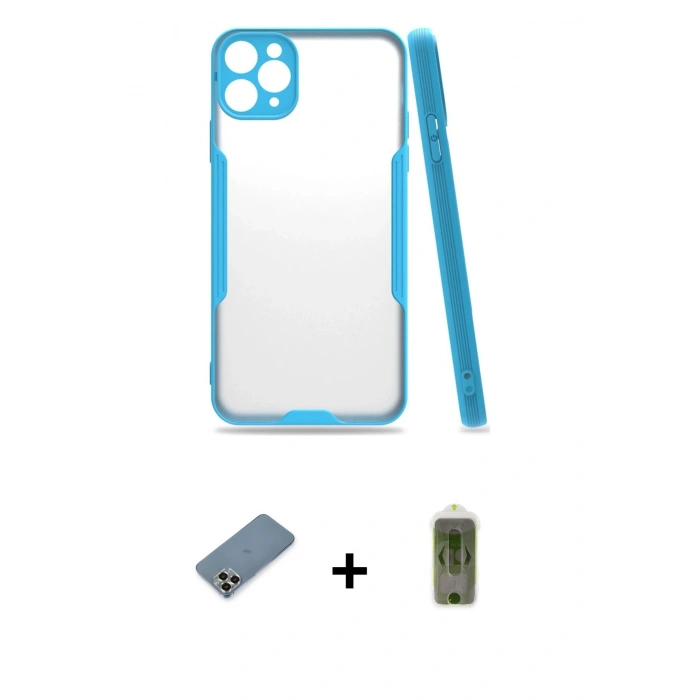 MARSİLYAN™- iPhone 11 Pro Max Kılıf Atlas Asil Serisi - Siyah Joko Magic 5D Hayalet Cam + Metal Kamera Lens Koruma Cam - GD