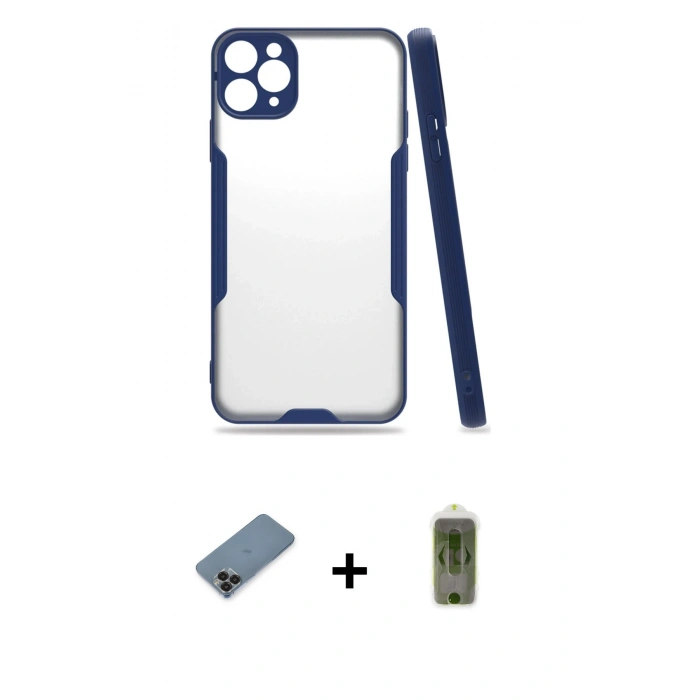 MARSİLYAN™- iPhone 11 Pro Max Kılıf Atlas Asil Serisi - Siyah Joko Magic 5D Hayalet Cam + Metal Kamera Lens Koruma Cam - SH