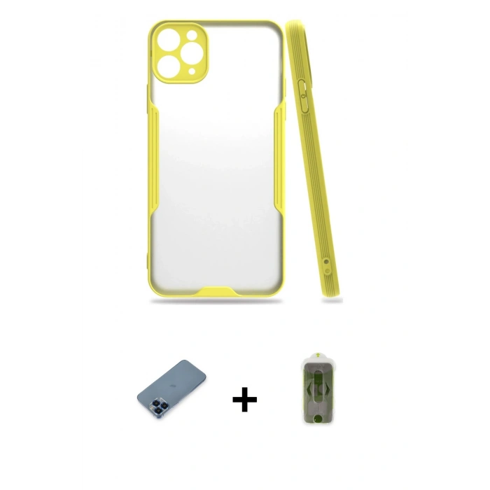MARSİLYAN™- iPhone 11 Pro Max Kılıf Atlas Asil Serisi - Siyah Joko Magic 5D Hayalet Cam + Metal Kamera Lens Koruma Cam - MI