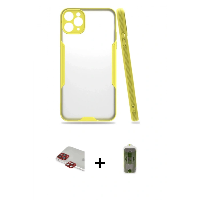 MARSİLYAN™- iPhone 11 Pro Max Kılıf Atlas Asil Serisi - Siyah Joko Magic 5D Hayalet Cam + Pers Alüminyum Kamera Lens - KI