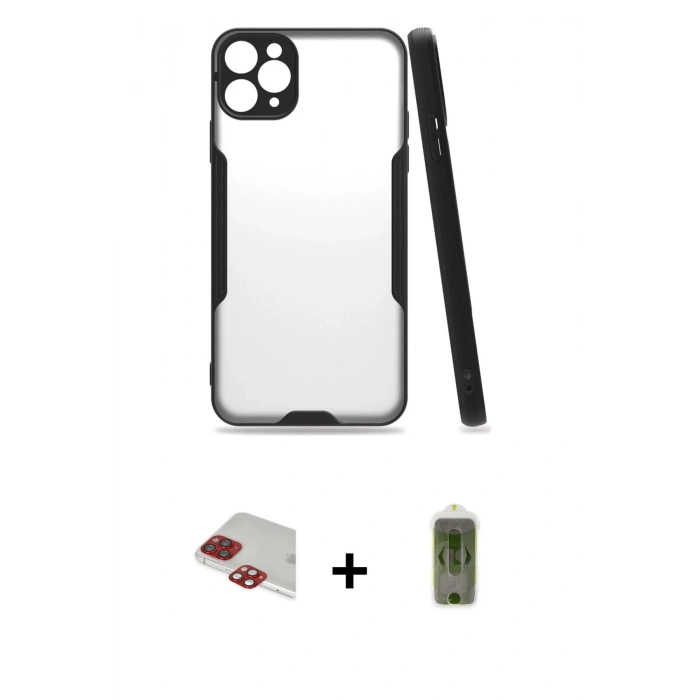 MARSİLYAN™- iPhone 11 Pro Max Kılıf Atlas Asil Serisi - Siyah Joko Magic 5D Hayalet Cam + Pers Alüminyum Kamera Lens - KI