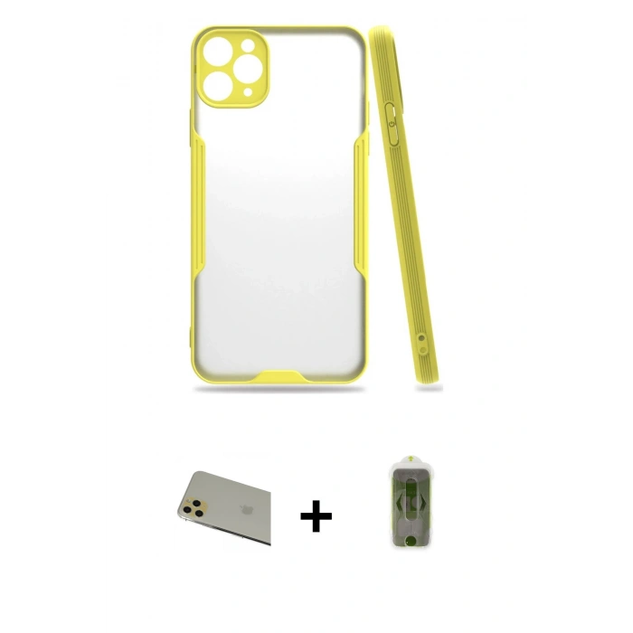 MARSİLYAN™- iPhone 11 Pro Max Kılıf Atlas Asil Serisi - Siyah Joko Magic 5D Hayalet Cam + Rainbow Kamera Lens Koruma Cam - GD