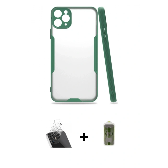 MARSİLYAN™- iPhone 11 Pro Max Kılıf Atlas Asil Serisi - Siyah Joko Magic 5D Hayalet Cam + Kamera Lens Koruma Cam - SF