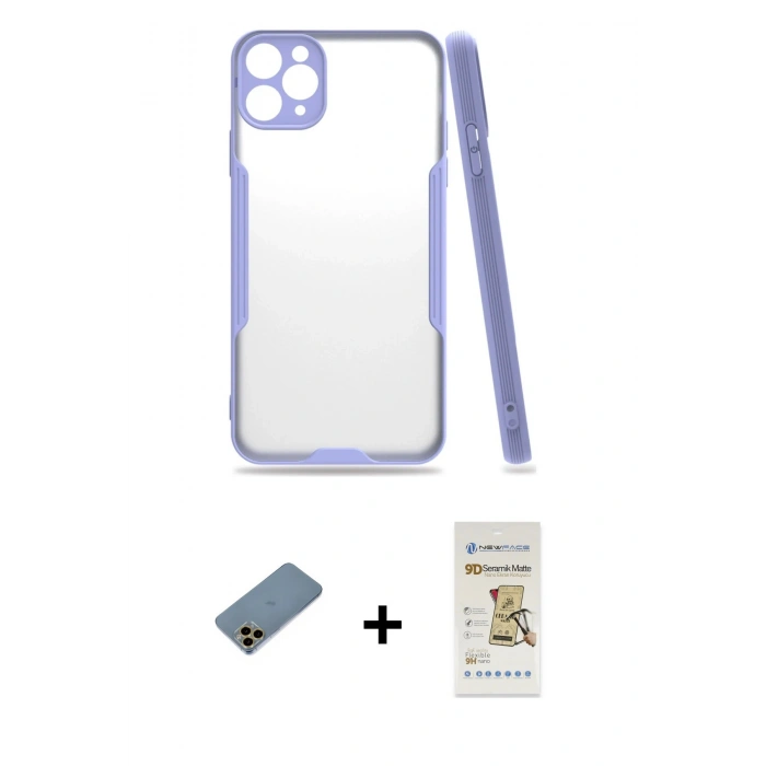 MARSİLYAN™- iPhone 11 Pro Max Kılıf Atlas Asil Serisi - Siyah Mat Seramik Nano Ekran Koruyucu + Shine Kamera Lens Koruma Cam - GD