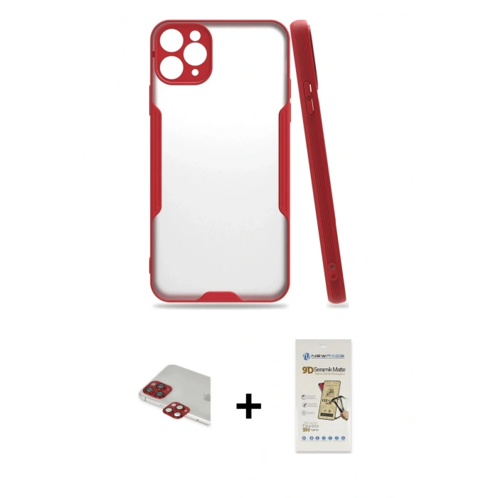 MARSİLYAN™- iPhone 11 Pro Max Kılıf Atlas Asil Serisi - Siyah Mat Seramik Nano Ekran Koruyucu + Pers Alüminyum Kamera Lens - KI
