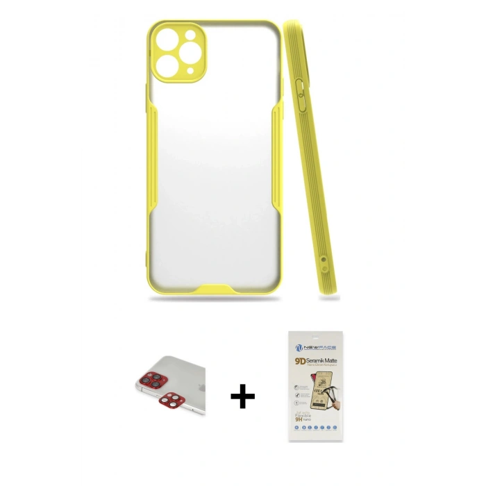 MARSİLYAN™- iPhone 11 Pro Max Kılıf Atlas Asil Serisi - Siyah Mat Seramik Nano Ekran Koruyucu + Pers Alüminyum Kamera Lens - KI