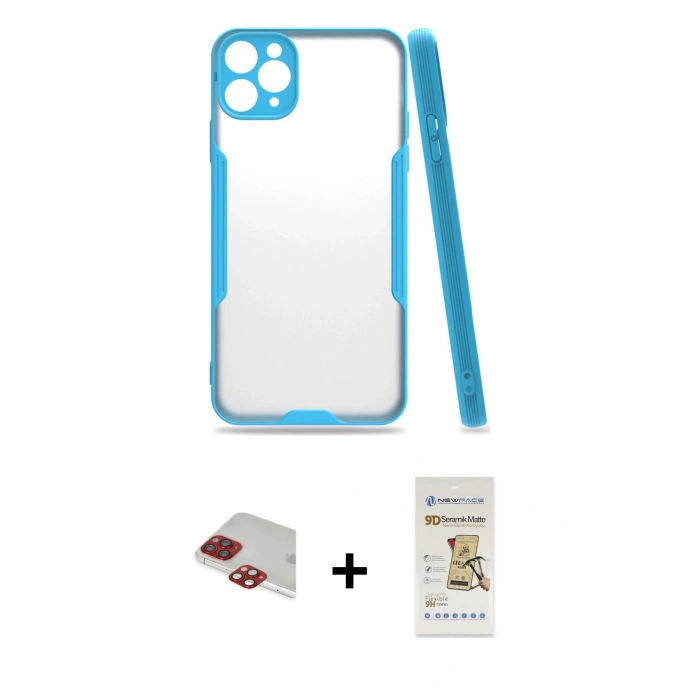 MARSİLYAN™- iPhone 11 Pro Max Kılıf Atlas Asil Serisi - Siyah Mat Seramik Nano Ekran Koruyucu + Pers Alüminyum Kamera Lens - KI