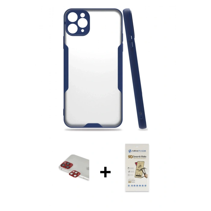 MARSİLYAN™- iPhone 11 Pro Max Kılıf Atlas Asil Serisi - Siyah Mat Seramik Nano Ekran Koruyucu + Pers Alüminyum Kamera Lens - KI