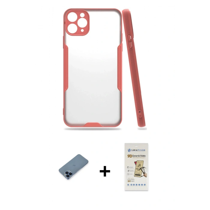 MARSİLYAN™- iPhone 11 Pro Max Kılıf Atlas Asil Serisi - Siyah Mat Seramik Nano Ekran Koruyucu + Metal Kamera Lens Koruma Cam - MI