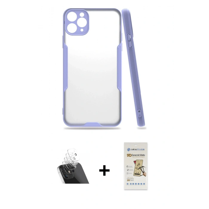 MARSİLYAN™- iPhone 11 Pro Max Kılıf Atlas Asil Serisi - Siyah Mat Seramik Nano Ekran Koruyucu + Kamera Lens Koruma Cam - SF