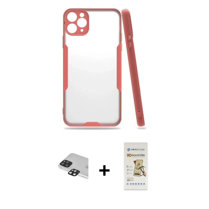 MARSİLYAN™- iPhone 11 Pro Max Kılıf Atlas Asil Serisi - Siyah Mat Seramik Nano Ekran Koruyucu + Pers Alüminyum Kamera Lens - SH