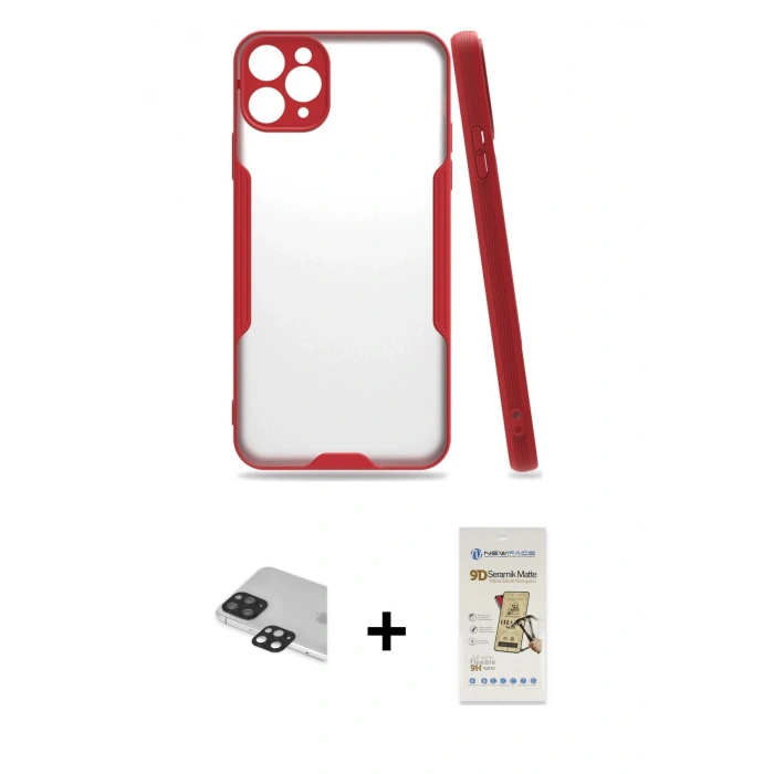 MARSİLYAN™- iPhone 11 Pro Max Kılıf Atlas Asil Serisi - Siyah Mat Seramik Nano Ekran Koruyucu + Pers Alüminyum Kamera Lens - SH