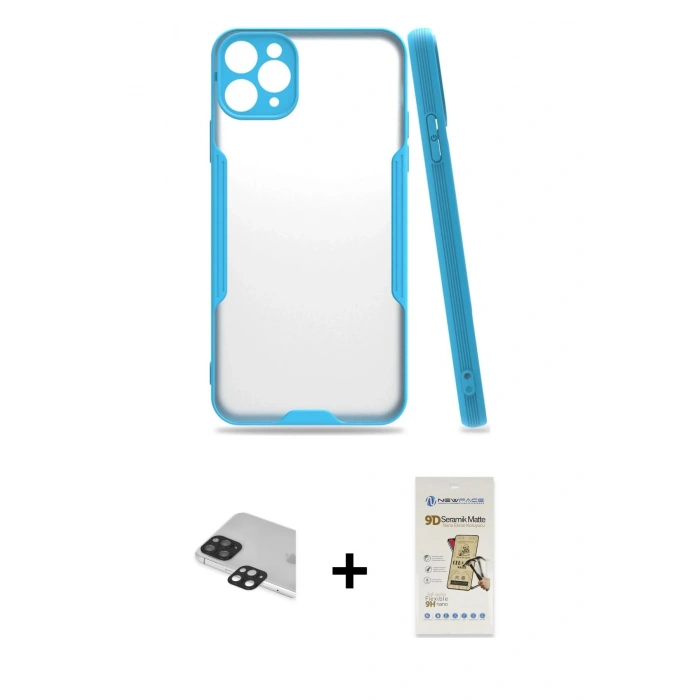 MARSİLYAN™- iPhone 11 Pro Max Kılıf Atlas Asil Serisi - Siyah Mat Seramik Nano Ekran Koruyucu + Pers Alüminyum Kamera Lens - SH