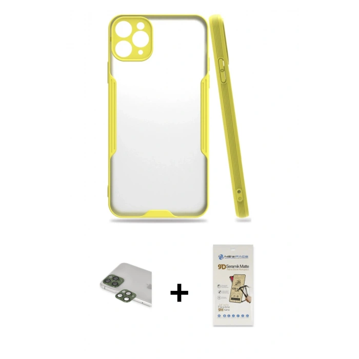 MARSİLYAN™- iPhone 11 Pro Max Kılıf Atlas Asil Serisi - Siyah Mat Seramik Nano Ekran Koruyucu + Pers Alüminyum Kamera Lens - YL