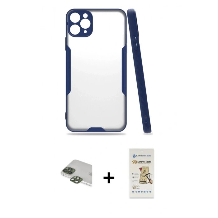 MARSİLYAN™- iPhone 11 Pro Max Kılıf Atlas Asil Serisi - Siyah Mat Seramik Nano Ekran Koruyucu + Pers Alüminyum Kamera Lens - YL