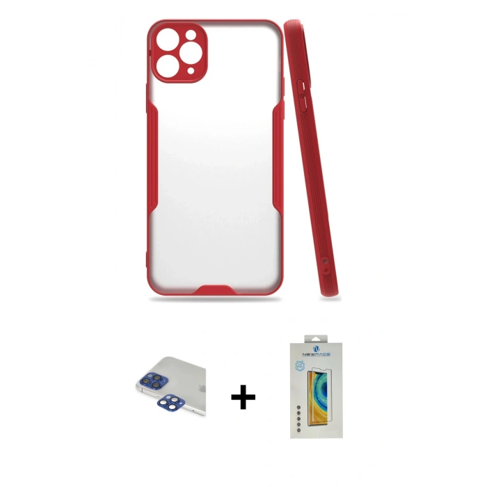 MARSİLYAN™- iPhone 11 Pro Max Kılıf Atlas Asil Serisi - Siyah Polymer Nano Ekran Koruyucu + Pers Alüminyum Kamera Lens - LT