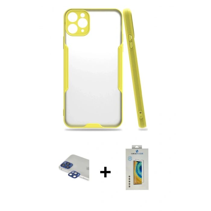MARSİLYAN™- iPhone 11 Pro Max Kılıf Atlas Asil Serisi - Siyah Polymer Nano Ekran Koruyucu + Pers Alüminyum Kamera Lens - LT