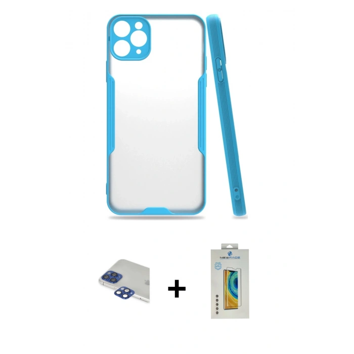 MARSİLYAN™- iPhone 11 Pro Max Kılıf Atlas Asil Serisi - Siyah Polymer Nano Ekran Koruyucu + Pers Alüminyum Kamera Lens - LT