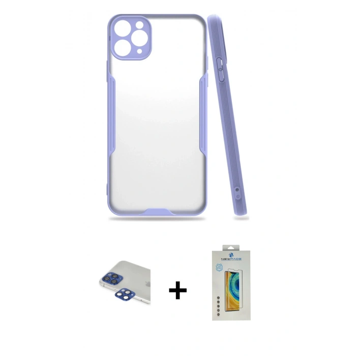 MARSİLYAN™- iPhone 11 Pro Max Kılıf Atlas Asil Serisi - Siyah Polymer Nano Ekran Koruyucu + Pers Alüminyum Kamera Lens - LT