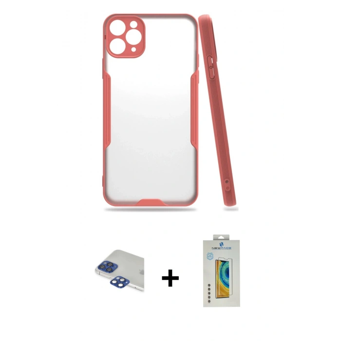 MARSİLYAN™- iPhone 11 Pro Max Kılıf Atlas Asil Serisi - Siyah Polymer Nano Ekran Koruyucu + Pers Alüminyum Kamera Lens - LT