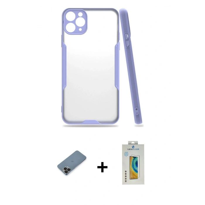 MARSİLYAN™- iPhone 11 Pro Max Kılıf Atlas Asil Serisi - Siyah Polymer Nano Ekran Koruyucu + Metal Kamera Lens Koruma Cam - SH
